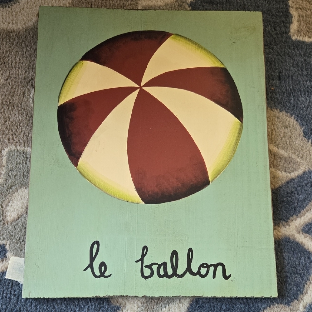 Pottery Barn Painted French Plaque Le Ballon Art Print Ball Red And White